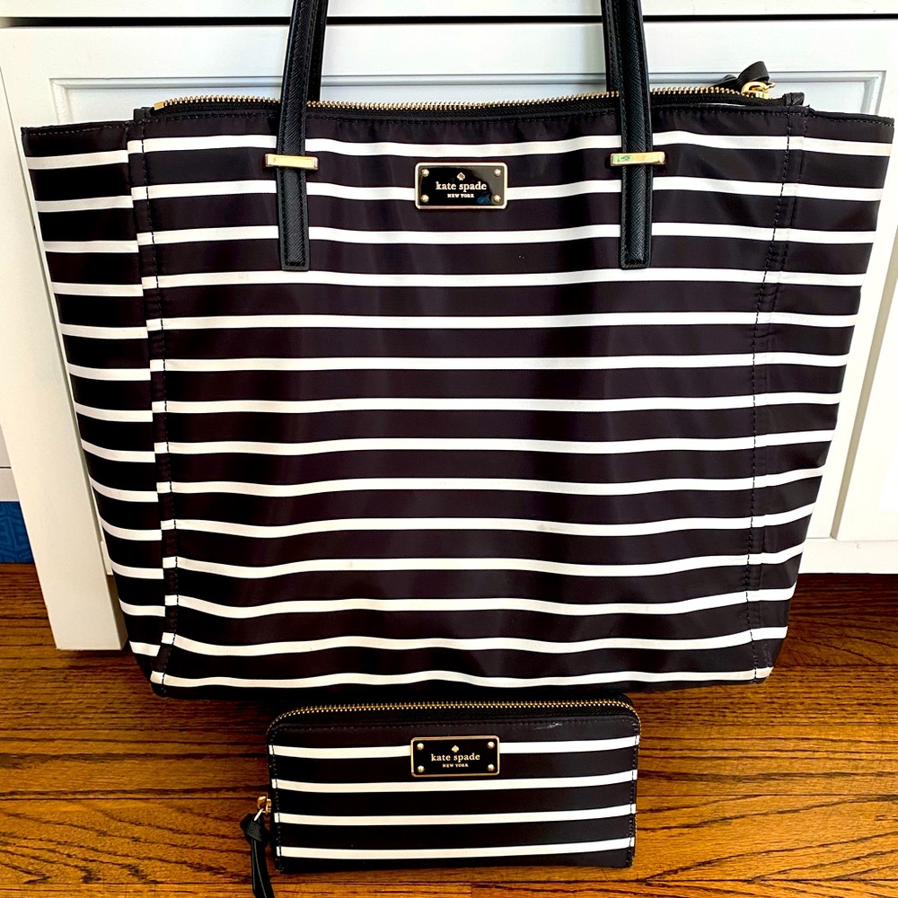 Black and White Kate Spade tote and matching wallet